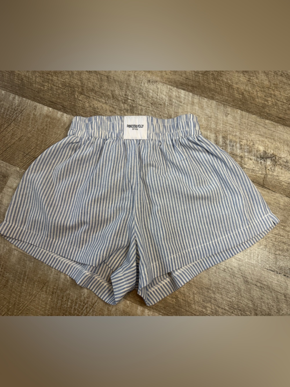 Princess Polly Blue & White Striped High-Waist Shorts, Elastic w/Hidden Tie